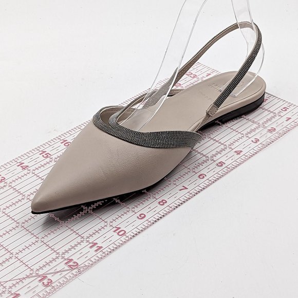 Brunello Cucinelli Women Nappa Beige Leather Slingback Flats Size 11US EUR41 - Picture 3 of 11